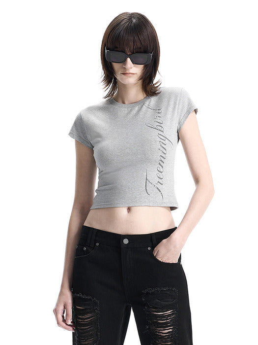 Wconcept_Treemingbird Script Logo Baby-Fit T-Shirt [ Melange Gray ]