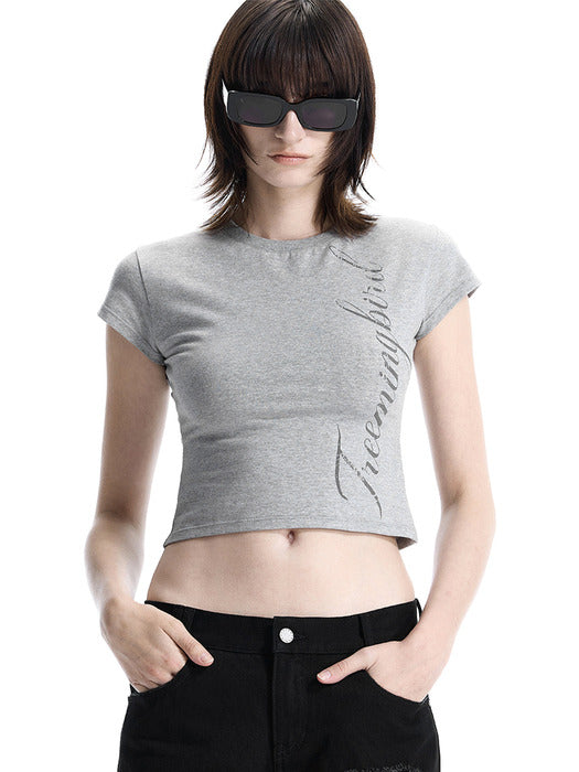 Wconcept_Treemingbird Script Logo Baby-Fit T-Shirt [ Melange Gray ]