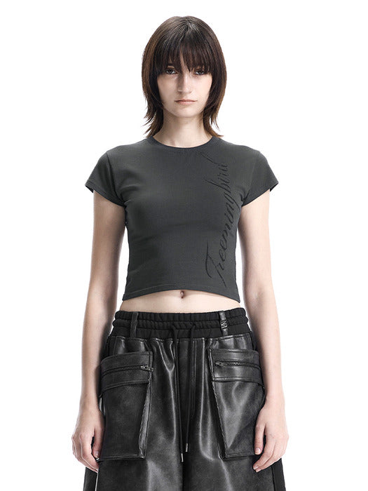 Wconcept_Treemingbird Script Logo Baby-Fit T-Shirt [ Charcoal ]