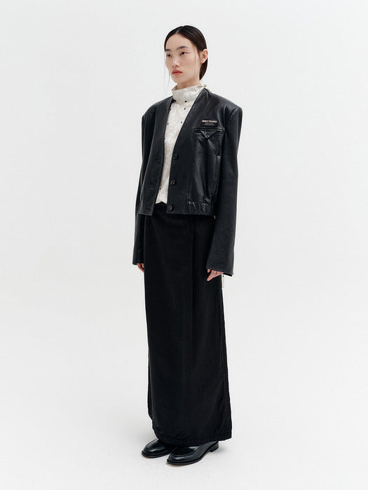 Eenk Contrast Crop Leather Jacket - Black
