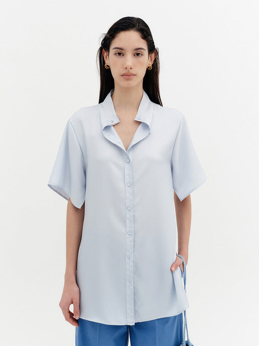 Eenk Convertible Neck Blouse - Sky Blue