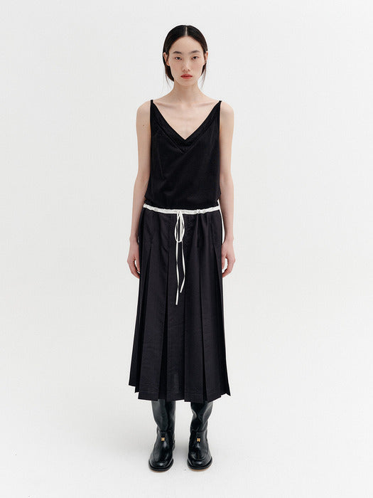 Eenk Drawstring Pleats Skirt - Black