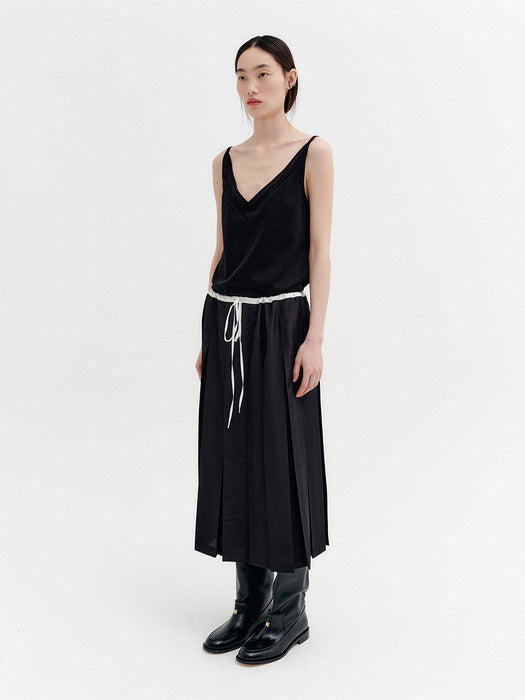 Eenk Drawstring Pleats Skirt - Black