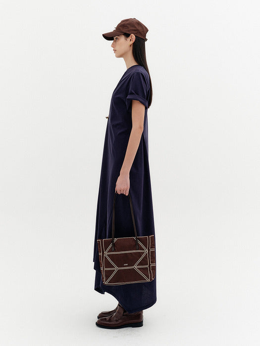 Eenk Front Rose Brooch Dress - Navy