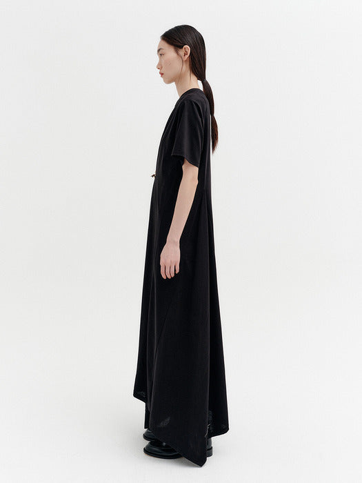 Eenk Front Rose Brooch Dress - Black