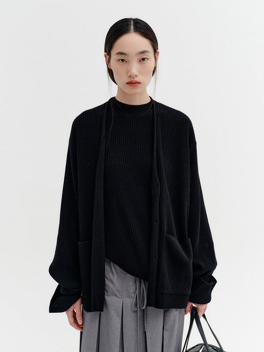 Eenk Drape Shawl Collar Cardigan - Black