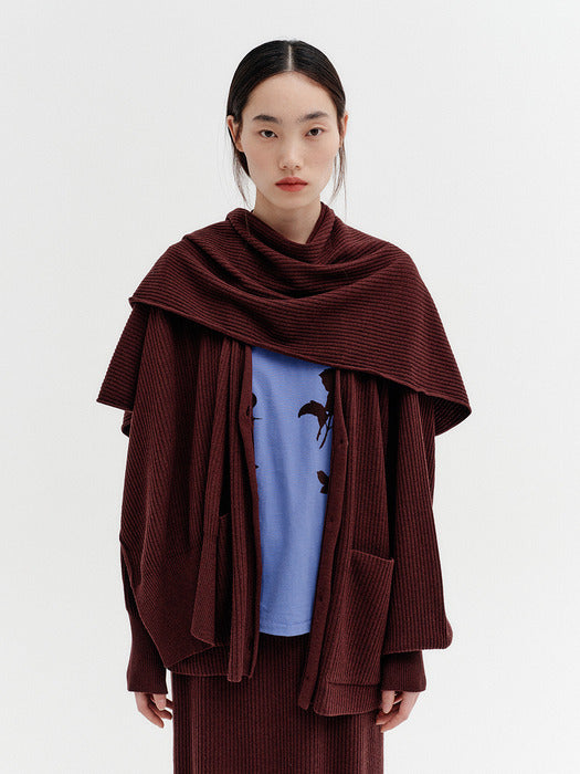 Eenk Draped Shawl Collar Cardigan - Brown