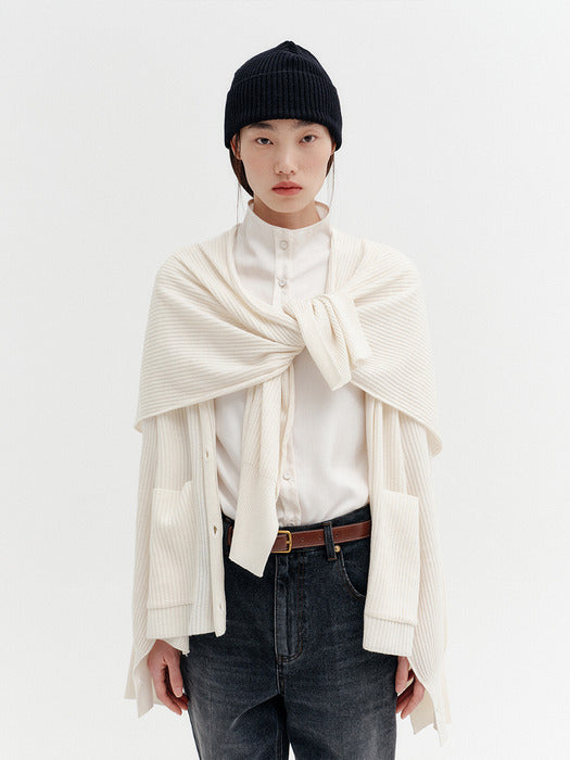 Eenk Drape Shawl Collar Cardigan - White
