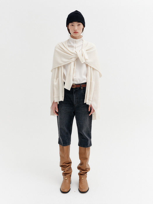 Eenk Drape Shawl Collar Cardigan - White