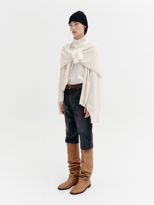 Eenk Drape Shawl Collar Cardigan - White