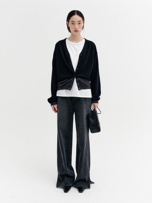 Eenk Contrast V-neck Cardigan - Black