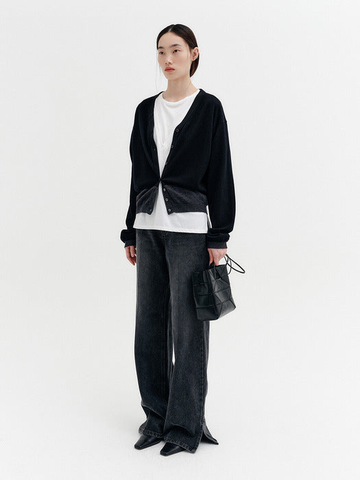 Eenk Contrast V-neck Cardigan - Black