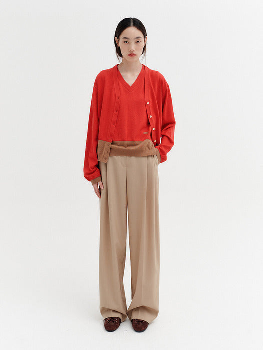 Eenk Contrast V-neck Cardigan - Red