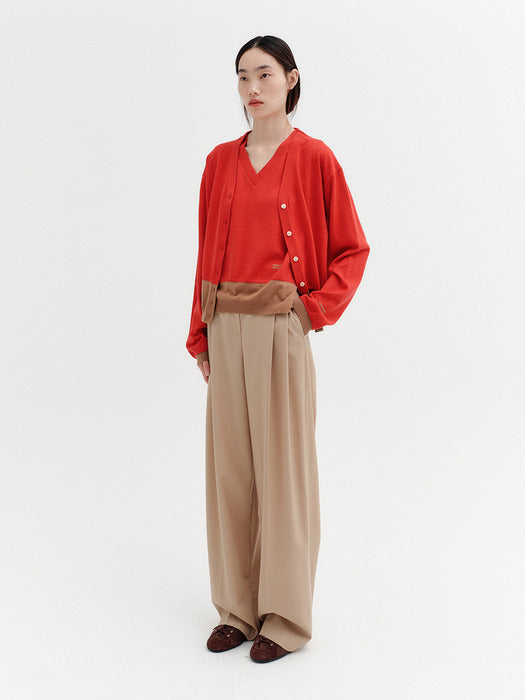 Eenk Contrast V-neck Cardigan - Red