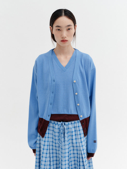 Eenk Contrast V-neck Cardigan - Sky Blue