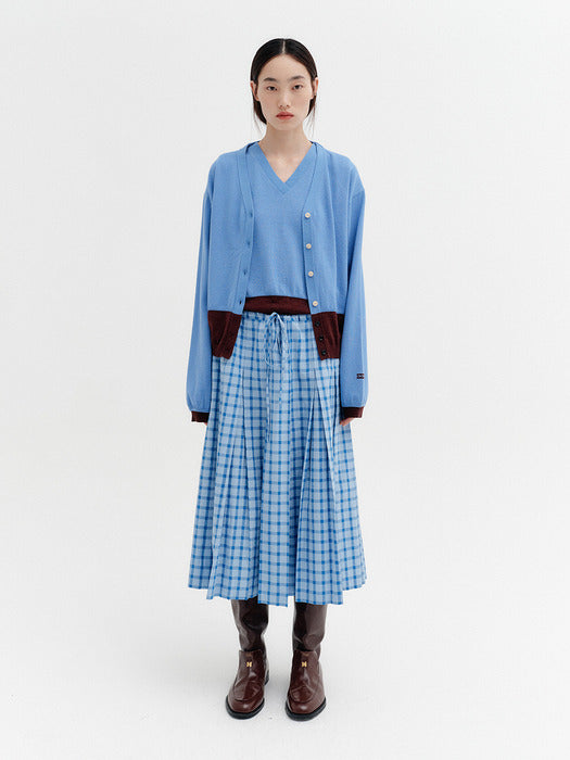Eenk Contrast V-neck Cardigan - Sky Blue