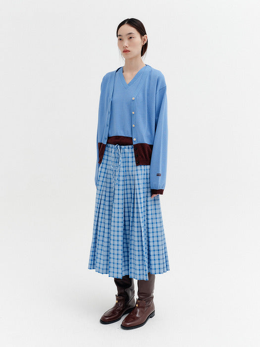 Eenk Contrast V-neck Cardigan - Sky Blue