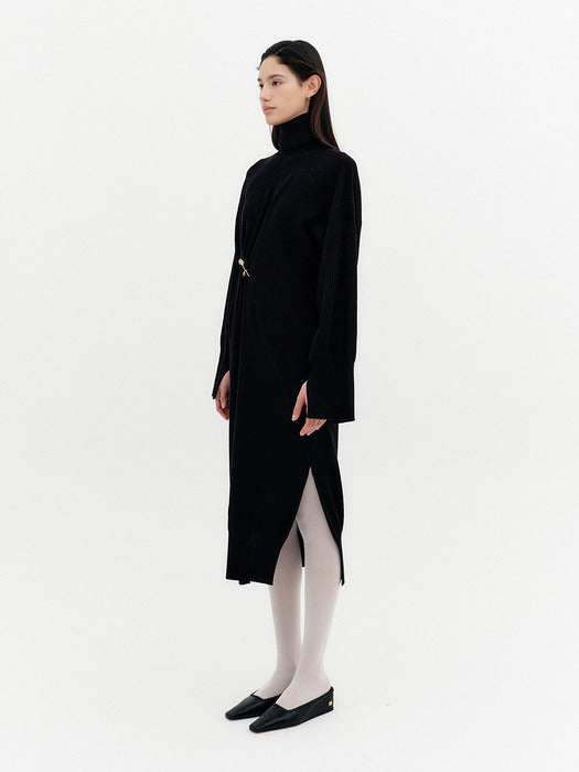 Eenk Rose Brooch Knitwear Dress - Black