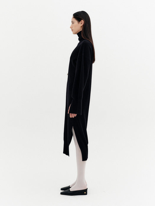 Eenk Rose Brooch Knitwear Dress - Black