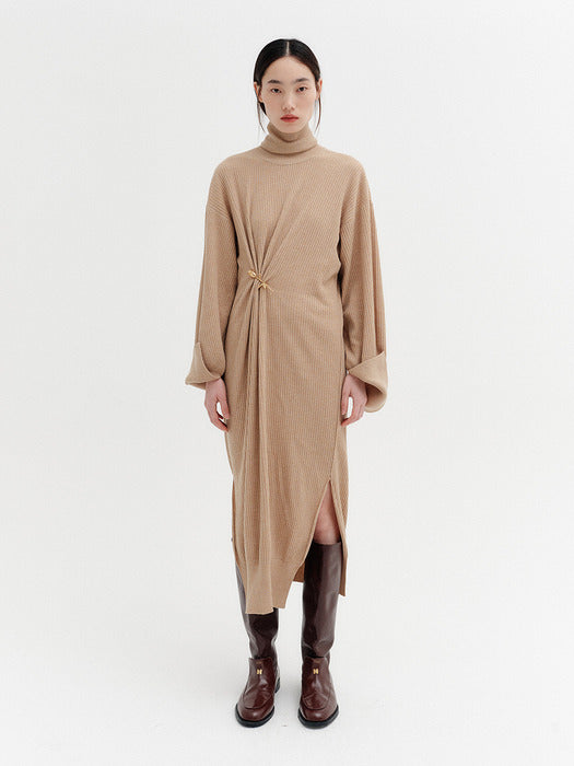 Eenk Rib Knitwear Long Dress - Beige