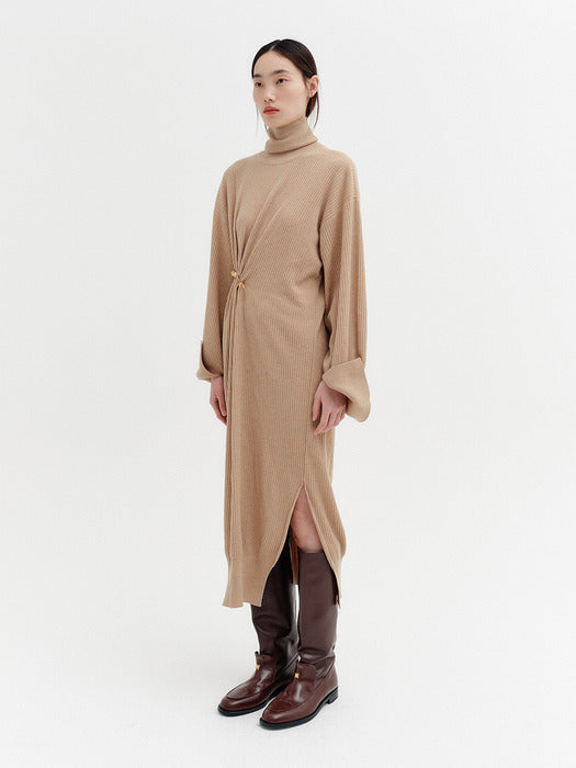 Eenk Rib Knitwear Long Dress - Beige