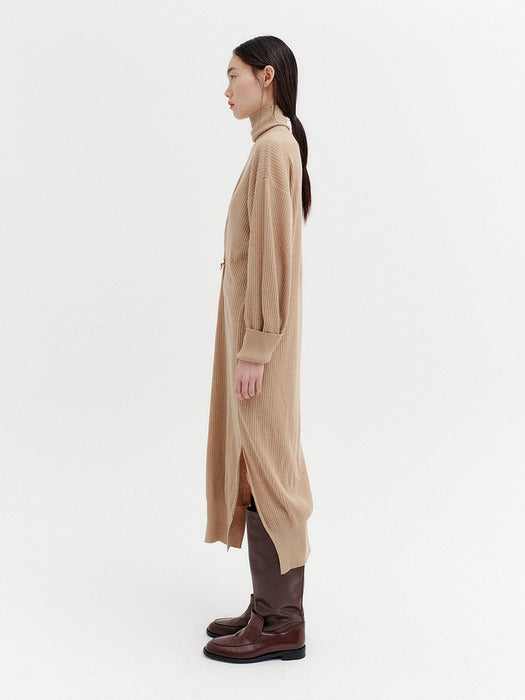 Eenk Rib Knitwear Long Dress - Beige