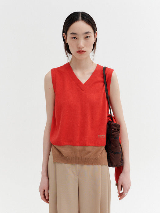 Eenk V-neck Contrast Rib Knitwear Vest - Red