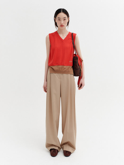Eenk V-neck Contrast Rib Knitwear Vest - Red