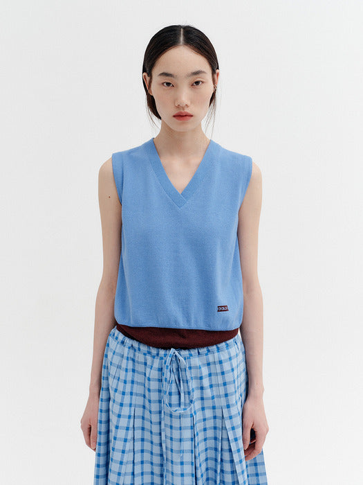 Eenk V-neck Contrast Rib Knitwear Vest - Sky Blue