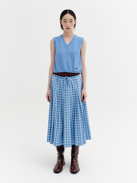 Eenk V-neck Contrast Rib Knitwear Vest - Sky Blue