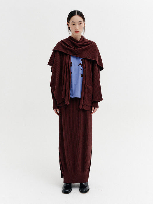 Eenk Classic Ribbed Long Skirt - Brown