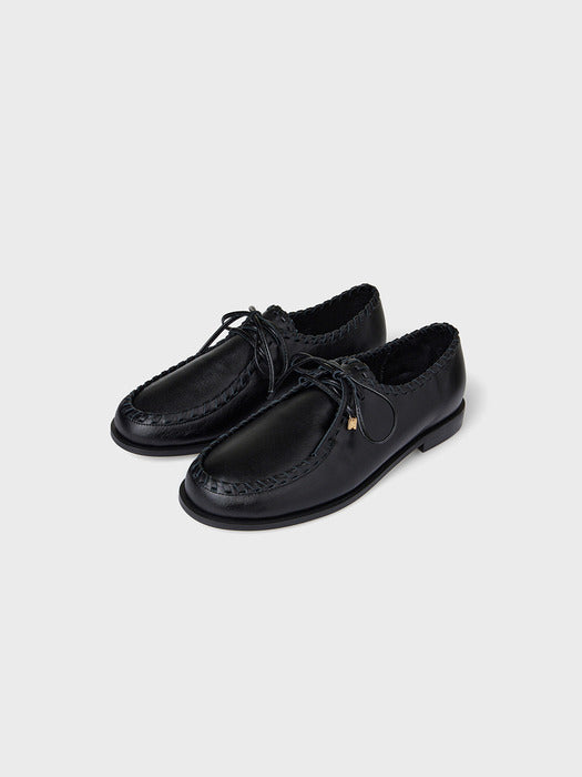 Eenk Stitch Detail Leather Loafers - Black