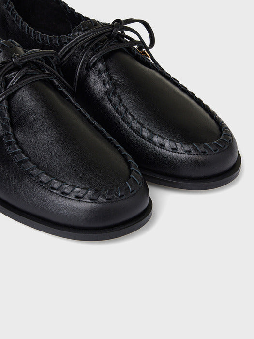 Eenk Stitch Detail Leather Loafers - Black