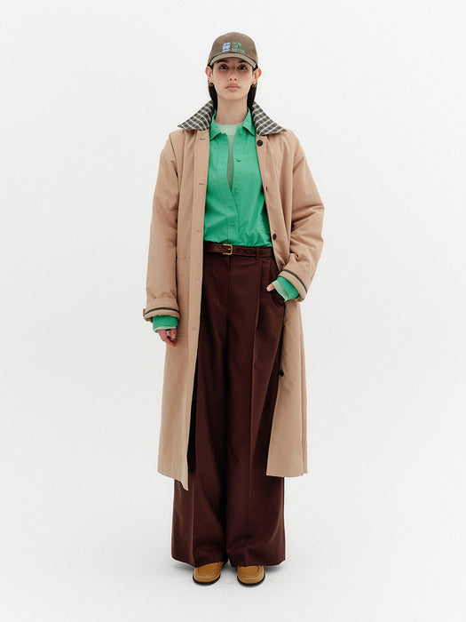 Eenk Reversible Contrast Panel Coat - Beige