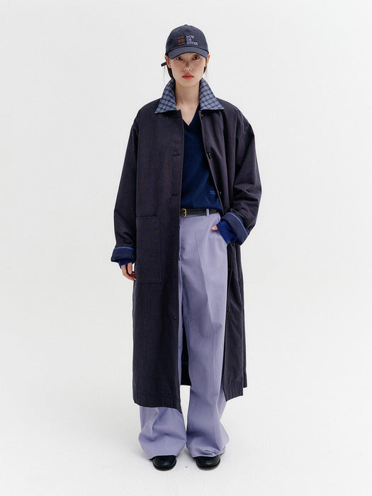 Eenk Reversible Contrast Panel Coat - Navy