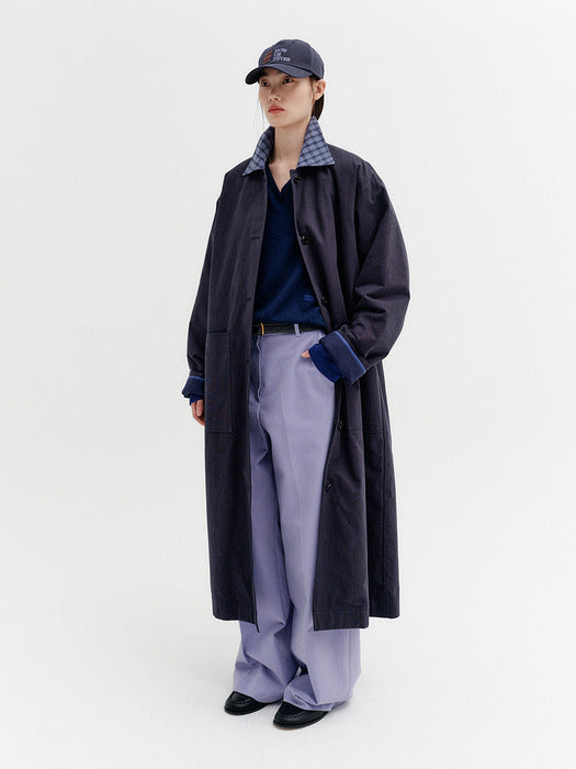 Eenk Reversible Contrast Panel Coat - Navy