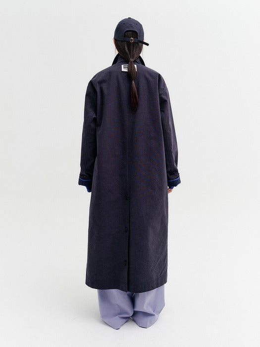 Eenk Reversible Contrast Panel Coat - Navy