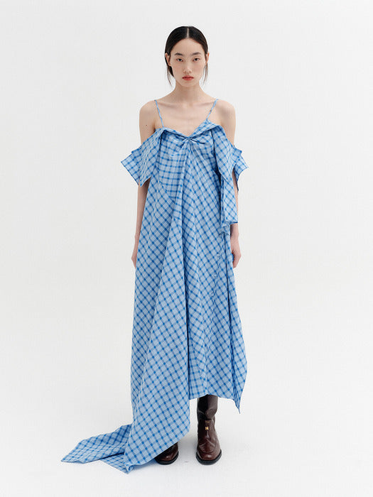 Eenk Unbalanced Side Button Dress - Sky Blue