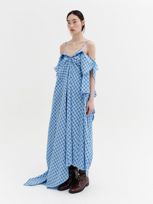 Eenk Unbalanced Side Button Dress - Sky Blue
