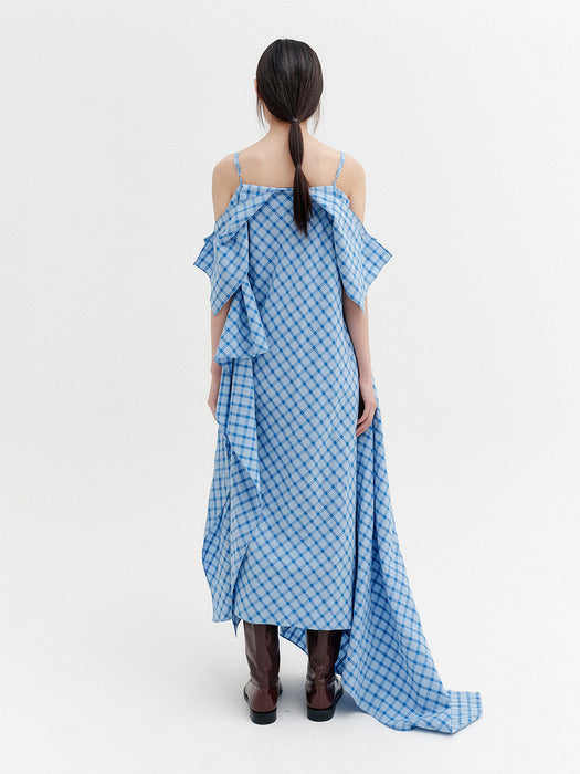 Eenk Unbalanced Side Button Dress - Sky Blue