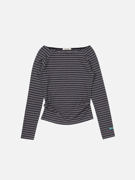 Instantfunk Stripe Off Shoulder Neck Tee - Navy
