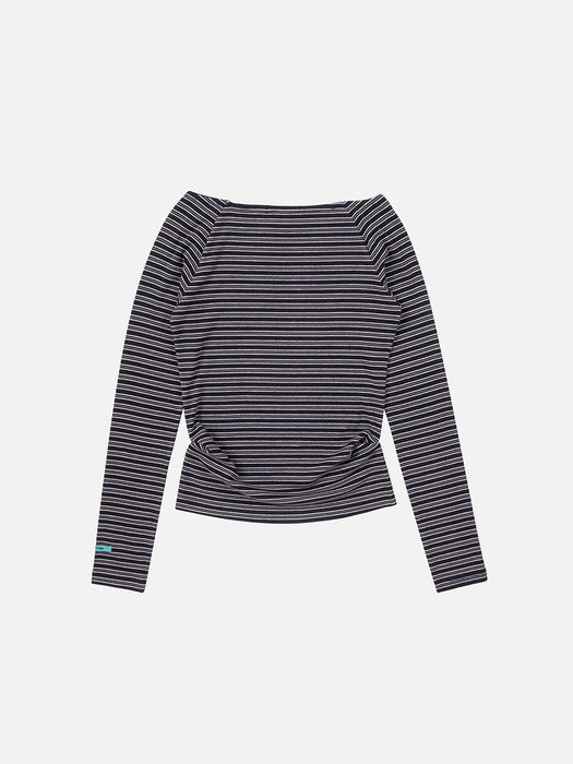 Instantfunk Stripe Off Shoulder Neck Tee - Navy