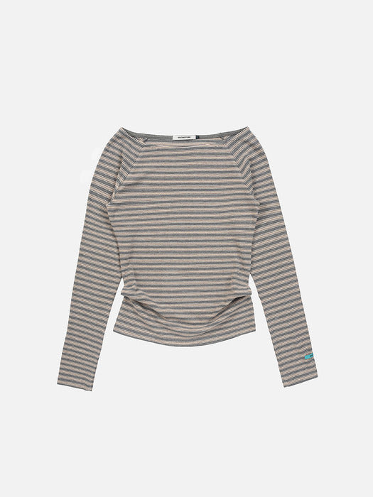Instantfunk Stripe Off Shoulder Neck Tee - Grey