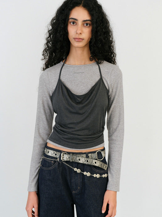 Instantfunk Layered Halter Top - Melange Grey