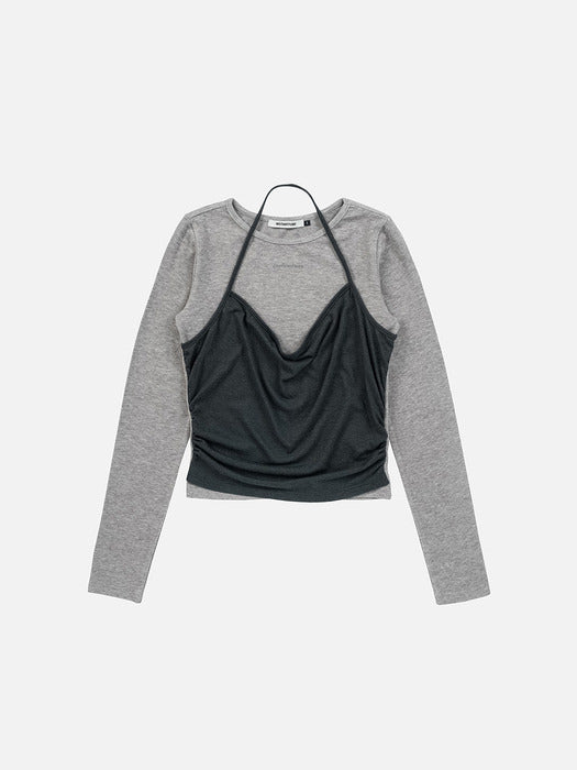 Instantfunk Layered Halter Top - Melange Grey