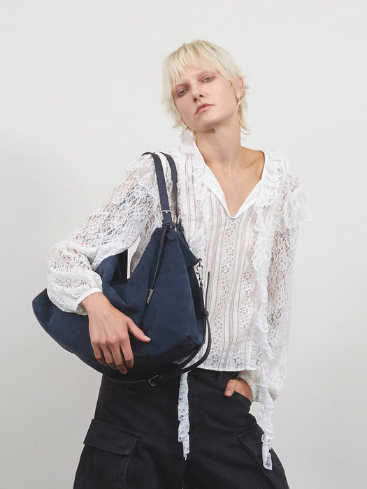 Vunque One Eleven Pucker Suede Tote L Goth Navy