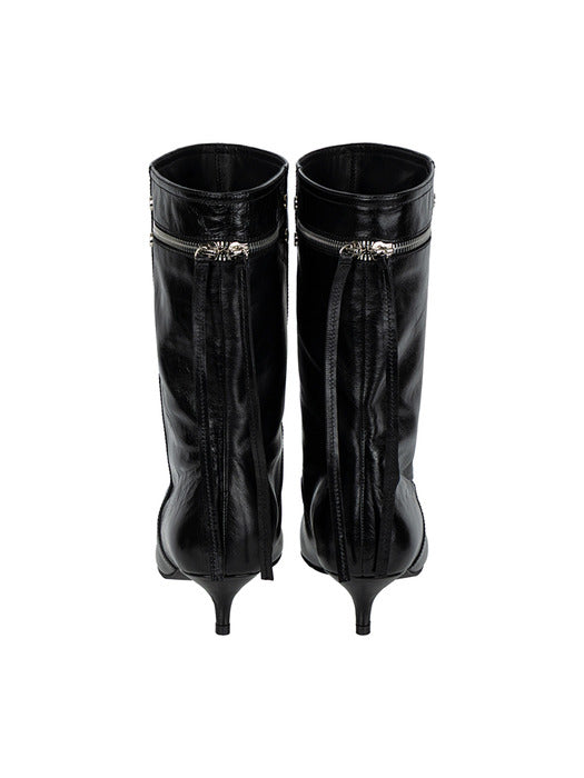 Wconcept_Treemingbird Back-Zip Mid Boots [ Black ]