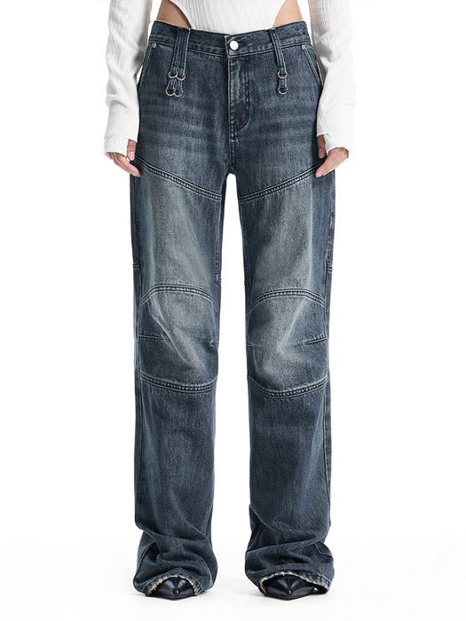 Wconcept_Treemingbird Low-Rise Moto Paneled Bootcut Denim [ Blue ]