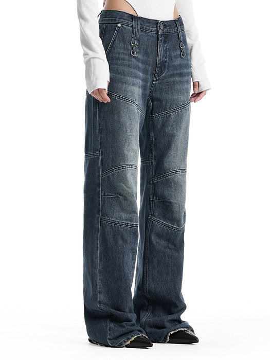 Wconcept_Treemingbird Low-Rise Moto Paneled Bootcut Denim [ Blue ]