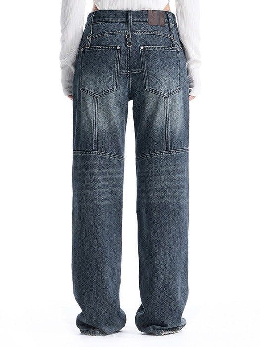 Wconcept_Treemingbird Low-Rise Moto Paneled Bootcut Denim [ Blue ]